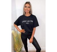 KDMD Women's Oversized C'est La Vie Paris Simple Fashion Classic Retro Short Sleeves T-Shirt Top in Black | Size: Medium/Large KDMD Black M/L