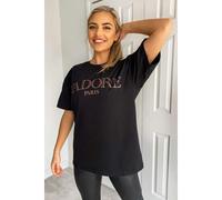 KDMD Women's Oversized J' Adore Paris Short Sleeves T-Shirt Top in Black | Size: Medium/Large KDMD Black M/L
