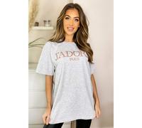 KDMD Women's Oversized J' Adore Paris Short Sleeves T-Shirt Top in Grey | Size: Medium/Large KDMD Grey M/L