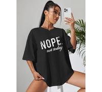 KDMD Women's Oversized Nope Not Today Identical Graphic Print Short Sleeves T-Shirt Top in Black | Size: Medium/Large KDMD Black M/L
