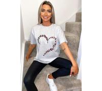 KDMD Women's Oversized Printed Heart Short Sleeves T-Shirt Top in Grey | Size: Medium/Large KDMD Grey M/L