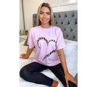 KDMD Women's Oversized Printed Heart Short Sleeves T-Shirt Top in Pink | Size: Large/XL KDMD Pink L/XL