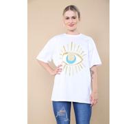 KDMD Women's Oversized Sequin Eye Printed Short Sleeves T-Shirt Top in White | Size: Medium/Large KDMD White M/L