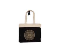 KDMD Women's Oversized Stonewash Cotton Tote Bag with Mandala & Sanskrit Art in Black KDMD Black