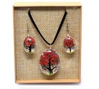 KDMD Women's Pressed Flowers - Tree of Life set - Coral in Red KDMD Red One Size