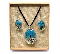 KDMD Women's Pressed Flowers - Tree of Life set - Teal in Blue KDMD Blue One Size