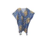 KDMD Women's Sea Blue Gold Coral Print Kaftan with Tassel Hem KDMD Blue One Size