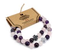 KDMD Women's Set of 2 Gemstones Friendship Bracelets - Love - Amethyst & Rose Quartz KDMD Multicolor One Size