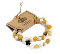 KDMD Women's Set of 2 Gemstones Friendship Bracelets - Loyalty - Amazonite & Yellow Jasper KDMD Yellow One Size