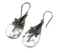 KDMD Women's Shell & Silver Earrings - Dragonflies - MOP KDMD Silver One Size