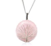 KDMD Women's Tree of Life Gemstone Necklace - Rose Quartz in Pink KDMD Pink One Size
