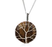 KDMD Women's Tree of Life Gemstone Necklace - Tiger Eye in Brown KDMD Brown One Size