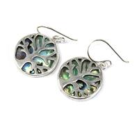 KDMD Women's Tree of Life Silver Earrings 15mm - Abalone in Green KDMD Green One Size