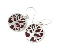KDMD Women's Tree of Life Silver Earrings 15mm - Coral Effect in Maroon KDMD Maroon One Size