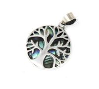 KDMD Women's Tree of Life Silver Pendant 22mm - Abalone in Green KDMD Green One Size