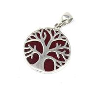 KDMD Women's Tree of Life Silver Pendant 22mm - Coral Effect in Maroon KDMD Maroon One Size