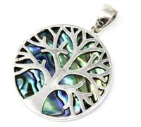 KDMD Women's Tree of Life Silver Pendant 30mm - Abalone in Green KDMD Green One Size