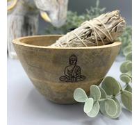 KDMD Wooden Smudge & Ritual Offerings Bowl - Buddha - 11x7cm in Brown | Size: 11x7 cm KDMD Brown 11x7 cm