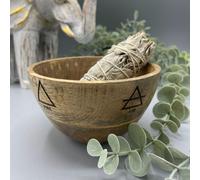 KDMD Wooden Smudge & Ritual Offerings Bowl - Four Elements - 11x7cm in Brown | Size: 11x7 cm KDMD Brown 11x7 cm