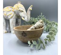 KDMD Wooden Smudge & Ritual Offerings Bowl - Four Elements - 13x7cm in Brown | Size: 13x7 cm KDMD Brown 13x7 cm