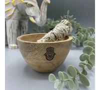 KDMD Wooden Smudge & Ritual Offerings Bowl - Hamsa - 11x7cm in Brown | Size: 11x7 cm KDMD Brown 11x7 cm
