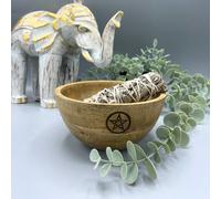 KDMD Wooden Smudge & Ritual Offerings Bowl - Pentagram - 13x7cm in Brown | Size: 13x7 cm KDMD Brown 13x7 cm
