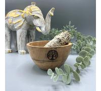 KDMD Wooden Smudge & Ritual Offerings Bowl - Tree of Life - 11x7cm in Brown | Size: 11x7 cm KDMD Brown 11x7 cm
