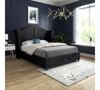 Zampa Curved Top Curved Winged Upholstered Soft Velvet Black Bed Frame