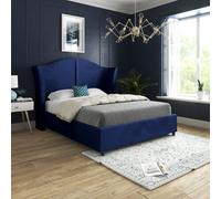 Zampa Curved Top Curved Winged Upholstered Soft Velvet Blue Bed Frame