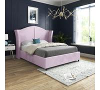 KDMD Zampa Curved Top Curved Winged Upholstered Soft Velvet Pink Bed Frame | Size: Small Single KDMD Pink Small Single