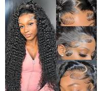 Kdmidun 13x6 Deep Wave Lace Front Wigs Human Hair 200 Density 13x6 HD Transparent Deep Curly Lace Frontal Glueless Wigs Human Hair Lace Front Wigs Pre Plucked with Baby Hair Natural Color 24 Inch