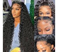 Kdmidun 28 Inch 13X6 Deep Wave Lace Front Wigs Human Hair Pre Plucked 200% Density 13X6 Hd Transparent Lace Front Curly Wigs Human Hair Glueless