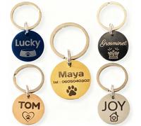 KDO 3D Personalised Round Dog & Cat Tag 30mm - 1.7mm Thick Stainless Steel - Durable Double-Sided Laser Engraving - 5 Colours (Blue, Black, Silver, Gold, Rose Gold) - 30mm Heavy Duty Ring