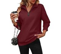 KDOFIO Retrospecti Women's Zipper Drop Shoulder Sweatshirt, Women's Oversized Half Zip Pullover, Women's Zipper Sweatshirt Burgundy