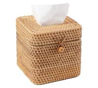 Kdouehg Rattan Tissue Box Cover Square, Hand Woven Wicker Tissue Holder with Hinged Top Lid, for Toilet Office Home