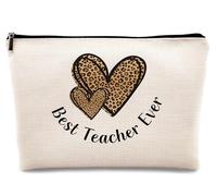 kdqua Best Teacher Ever Leopard Heart Makeup Bag, Best Teacher Ever Gifts, Teachers Appreciation Gifts, End of the Year Teachers Gift Cosmetic Bags Zipper Pouch Travel Organizer Toiletry Bag