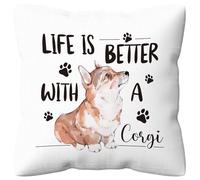 kdqua Corgi Dog Pillow Cover 18x18, Mom Gifts for Lovers, Cute Decor Dog Paw Flannel Throw, Life is Better With a Corgi Cushion for Sofa Bed