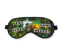 kdqua Eat Sleep Game Repeat Sleep Mask Eye Mask for Boys Kids Teens Girls, Gamer Eye Mask, Silk Blackout Eye Mask for Sleeping, Green Game Theme Adjustable Straps Soft Lightweight Sleep Mask