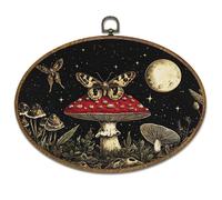 kdqua Vintage Mushroom Butterfly Oval Wall Art Decor, Whimsical Goth Witchy Moon Moth Canvas Artwork Framed, Gothic Cottagecore Wall Hanging Decorations for Home Bedroom Living Room, 11.4x8.6 Inch