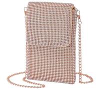 KDUPUP Rhinestone Crossbody Cell Phone Purse Wallet Clutch Crystal Evening Handbags Bling Shoulder Smart Phone Bag, Rose Gold, One Size