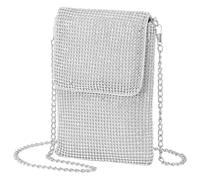 KDUPUP Rhinestone Crossbody Cell Phone Purse Wallet Clutch Crystal Evening Handbags Bling Shoulder Smart Phone Bag, Silver, One Size