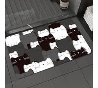 KDWJS Bath Mat,Soft and Comfortable,Super Water Absorption,Non-Slip,Machine Wash,Easier to Dry for Bathroom Floor Rug,Cute black and white gray cat theme repeat pattern design with a fun ove,16x24 in