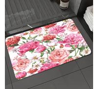 KDWJS Bath Mat,Soft and Comfortable,Super Water Absorption,Non-Slip,Machine Wash,Easier to Dry for Bathroom Floor Rug,Watercolor,Pink Peonies and Roses Green Leaves Exotic Gentle Bouquet 1,16x24 in