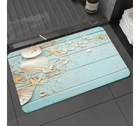 KDWJS Bath Mat,Soft and Comfortable,Super Water Absorption,Non-Slip,Machine Wash,Easier to Dry for Bathroom Floor Rug,l souvenirs, shells and starfish scattered on the surface of blue wooden,16x24 in
