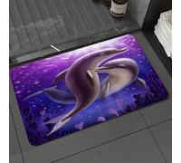 KDWJS Bath Mat,Soft and Comfortable,Super Water Absorption,Non-Slip,Machine Wash,Easier to Dry for Bathroom Floor Rug,Dolphin, two dolphins are gracefully intertwined in the purple ocean, em,16x24 in