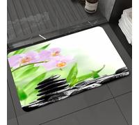 KDWJS Bath Mat,Soft and Comfortable,Super Water Absorption,Non-Slip,Machine Wash,Easier to Dry for Bathroom Floor Rug,Black stones and lavender orchids, pebbles, delicate orchids and green l,16x24 in