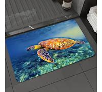 KDWJS Bath Mat,Soft and Comfortable,Super Water Absorption,Non-Slip,Machine Wash,Easier to Dry for Bathroom Floor Rug,Seashore Turtle Blue P Snorkeling Seaworld Aquatic Water Digital Animals,16x24 in