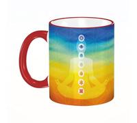 KDWJS Coffee Mug Funny Mug,Coloured Mug Cup Gift Birthday Work Office Christmas Printed Coffee Cup 11Oz Cups 330ml,White,Body Silhouette with Chakra Icons Doing Yoga Pose Colorful Blur Gradient Desig