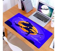 KDWJS Gaming Mouse Pad Mouse Mat - 35.5 x 16 in - XXL mousepad - Table mat large size - improved precision and speed - Halloween witch silhouette on a broom opposite the moon.