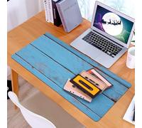 KDWJS Gaming Mouse Pad Mouse Mat - 35.5 x 16 in - XXL mousepad - Table mat large size - improved precision and speed - Indie, vintage cassette tapes on aqua wooden table close-up